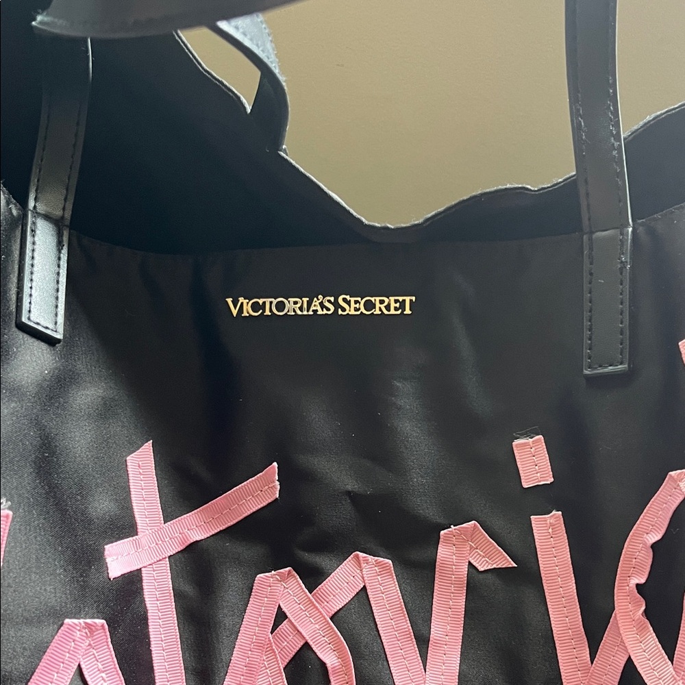 Victoria's Secret Black Tote with Pink Script - Picture 2 of 3